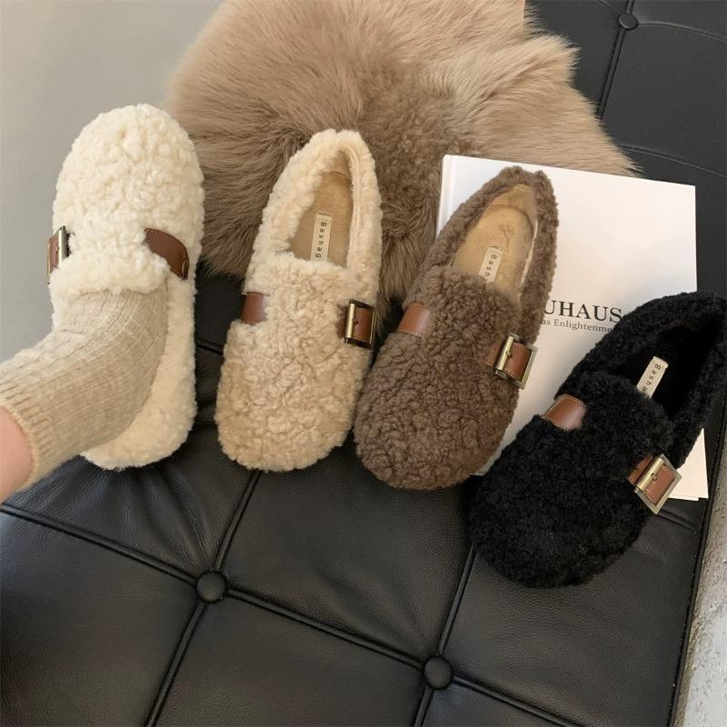 One Pedal of Fluffy Shoes for Women, Winter New Gentle Beanie Shoes for Women, Velvet Cotton Shoes