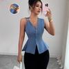Women Minimalist V-Neck Sleeveless Slim Fit Blouse