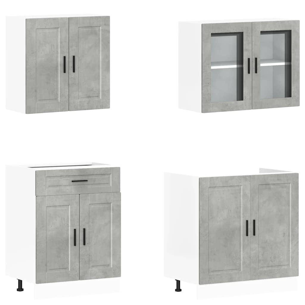 4 Piece Kitchen Cabinet Set Porto Concrete Grey Particleboard