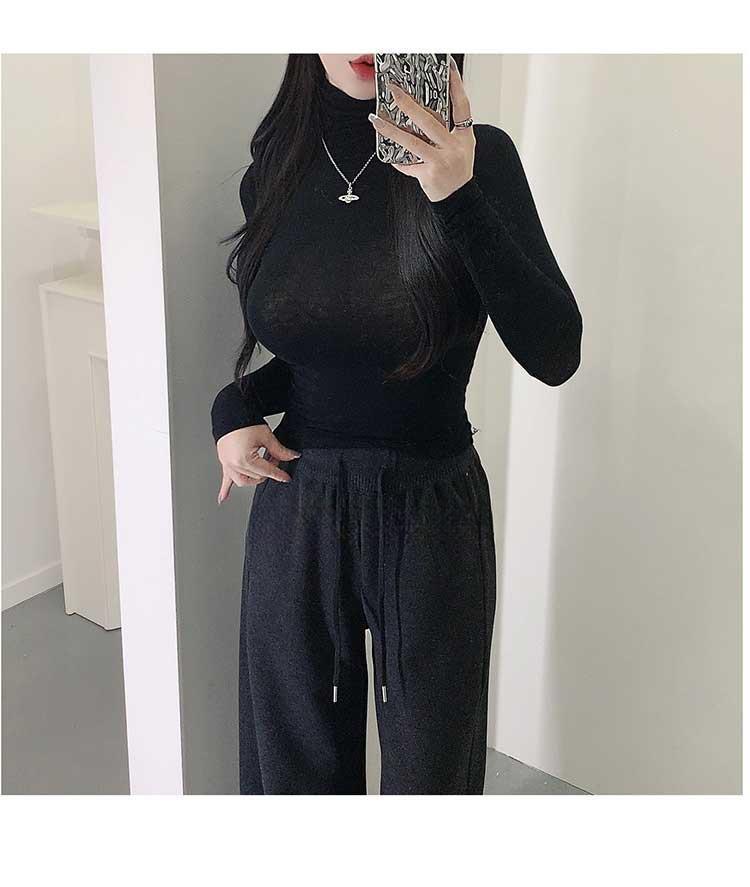 Korean Dongdaemun Women's Slim-Fit Cashmere High Neck Long Sleeve T-Shirt - Soft, Smooth, and Figure-Flattering