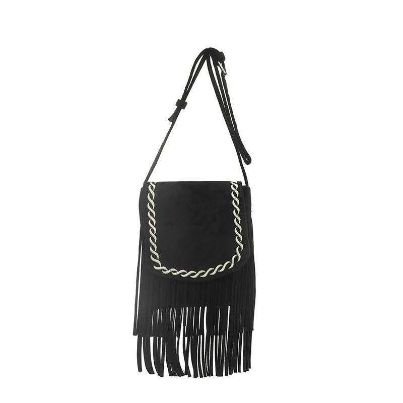 

Korean retro suede shoulder bag 2025 new simple fashion fringed bag casual personality ins messenger bag чорний