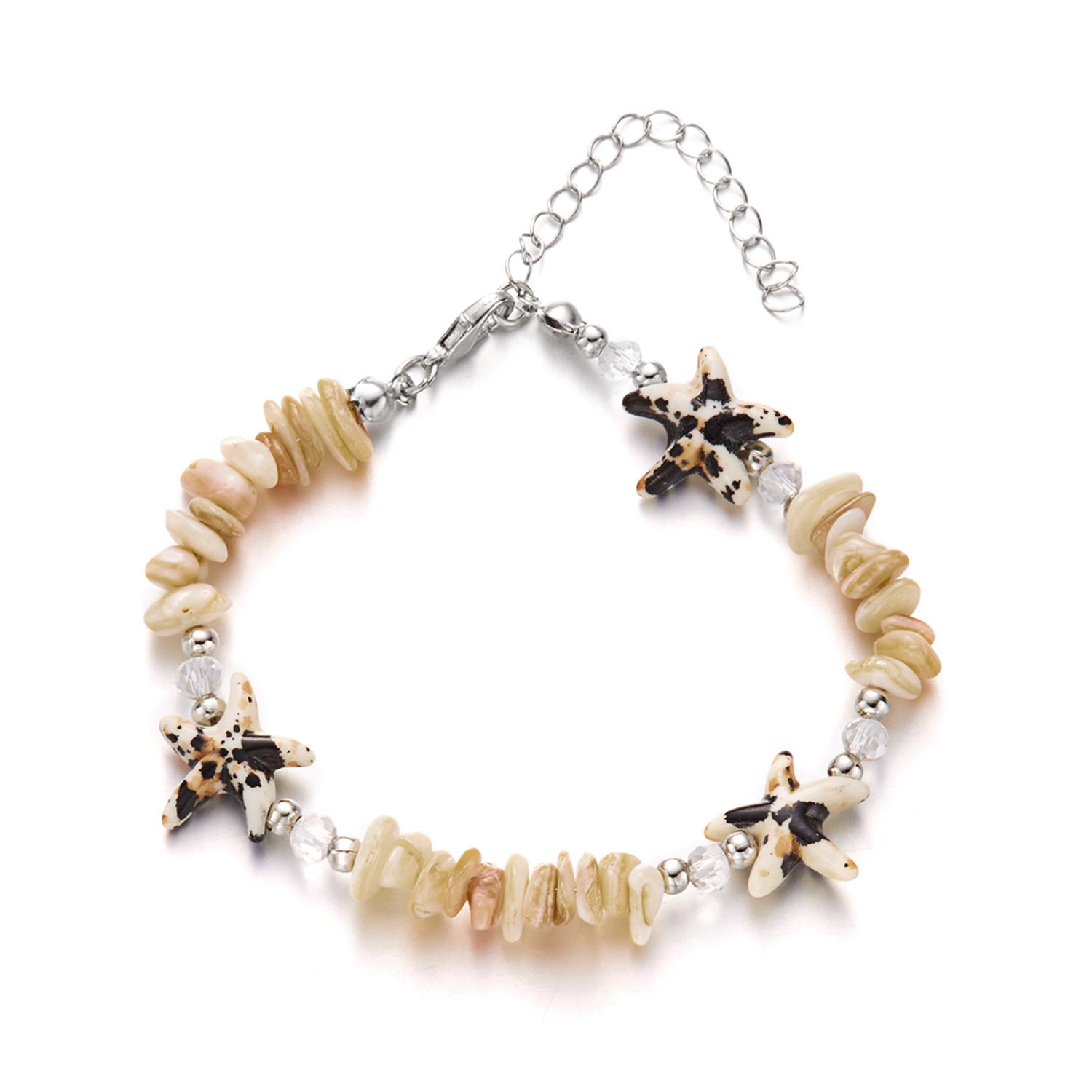 Bohemian Imitation Pearl Metal Shell Pendant Bracelet for Women Handmade Crushed Stone Beaded Bracelet Summer Beach Jewelry Gift