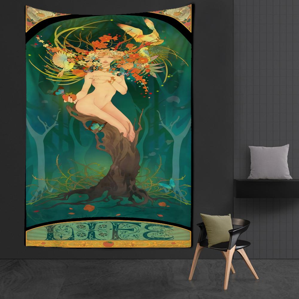 Tarot Tapestry Wall Hanging Witchcraft Hippie Beach Throw Rug Carpet Sun Moon Tapestries Bohemian Home Art Psychedelic Decor