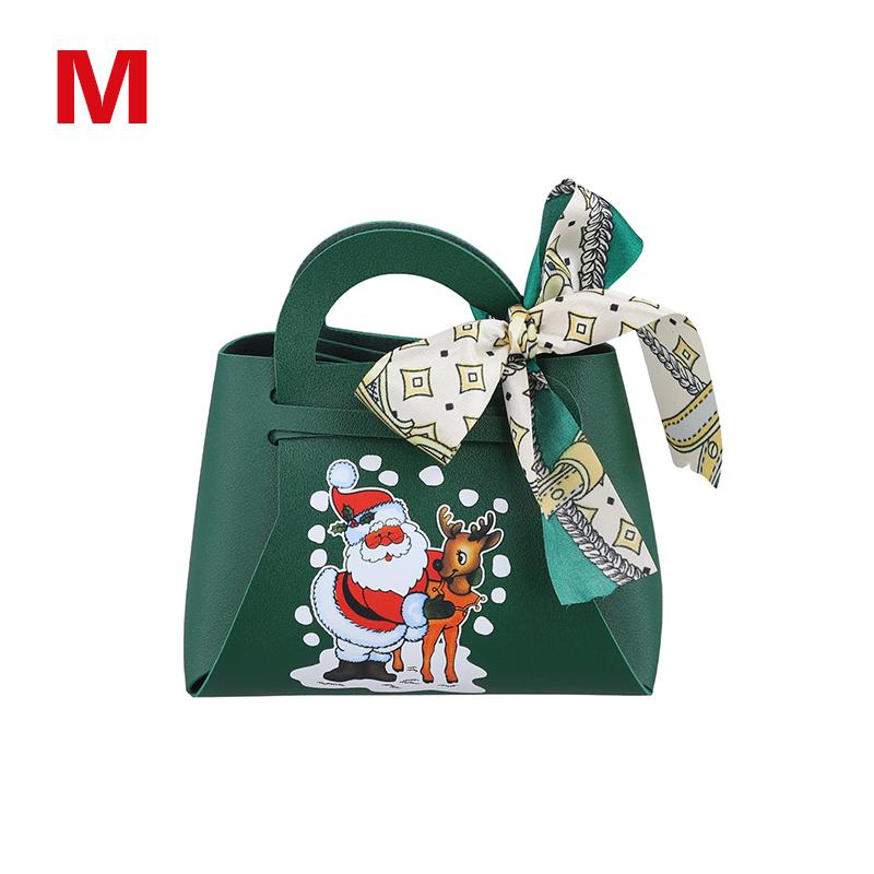 1PC Xmas Party Decor Hand Gift Bag Christmas Candy Boxes Santa Claus Print PU Leather Candy Box