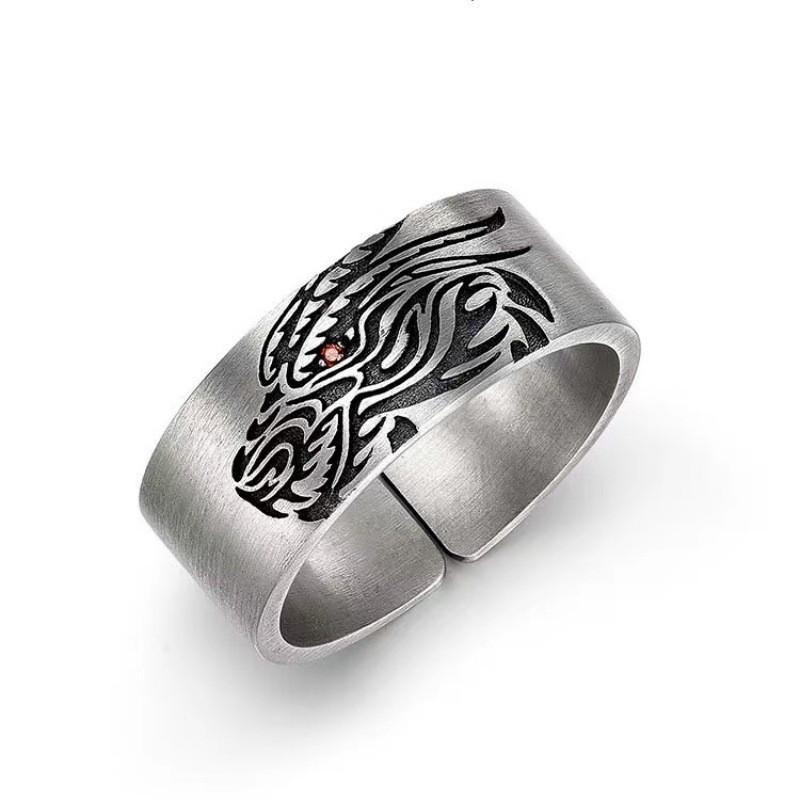 Adjustable Dragon Head Ring Men Women Vintage Boho Geometric Open Finger Copper Plated