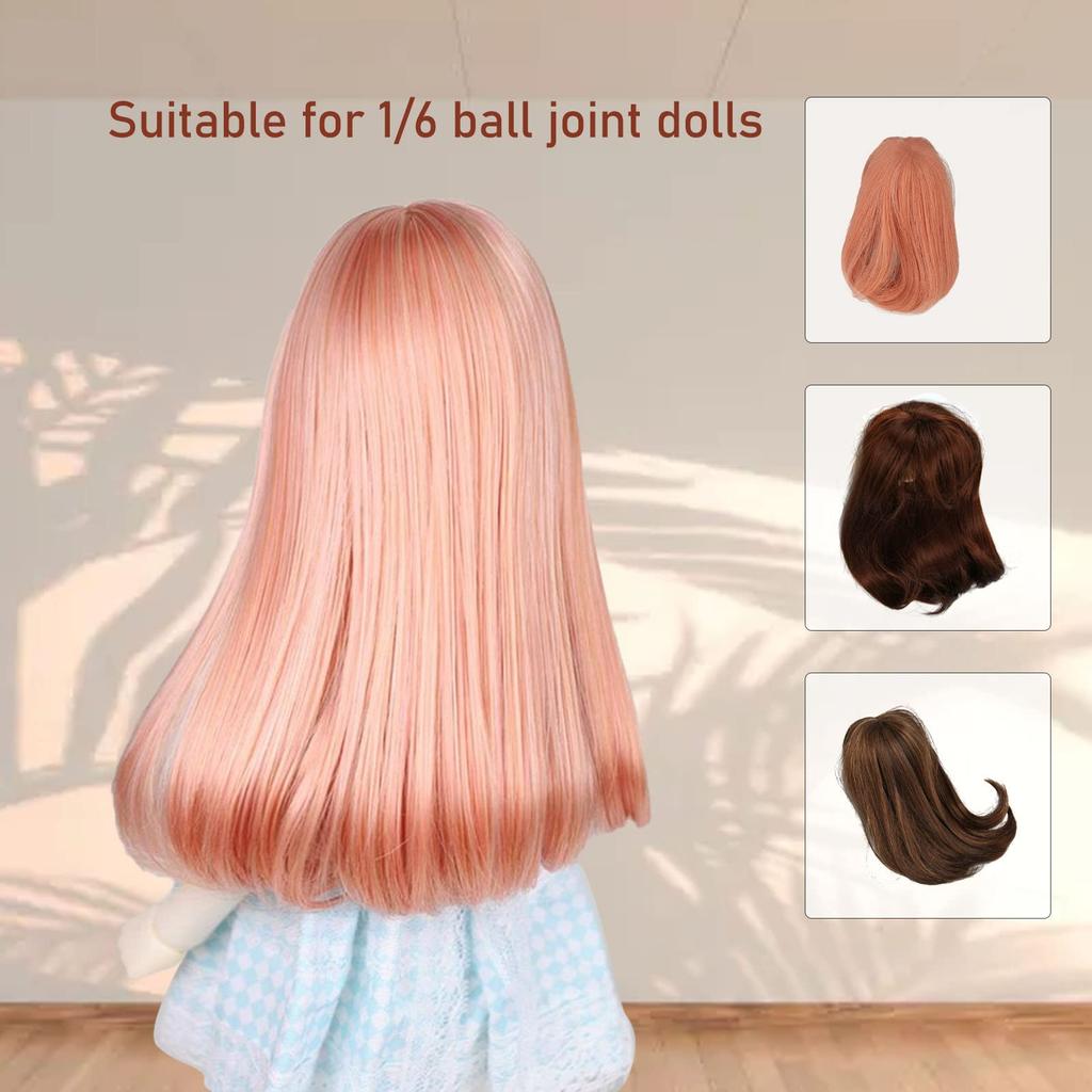 Replacement Wig for Dolls, 1/6 Scale Doll Hair Wig, High-Temperature Silk Elastic with Bangs (Carrot Orange)