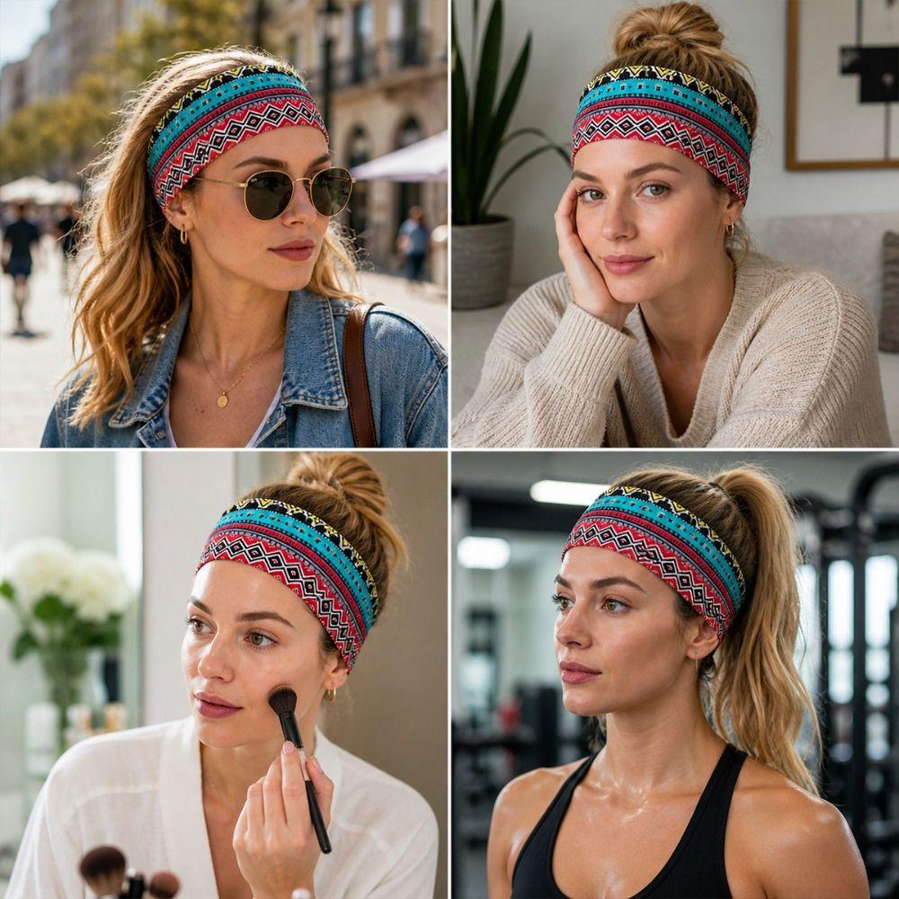 Elastic Yoga Headband Ethnic Print Women's Hairband Durable Makeup Headband  Daily Use