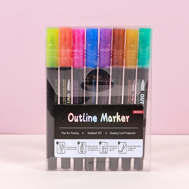 

8/12/24/36/48 Colors Outline Shimmer Markers Double Line Outline Pens Christmas Stocking for Teen Girl Gifts Art School Supplies