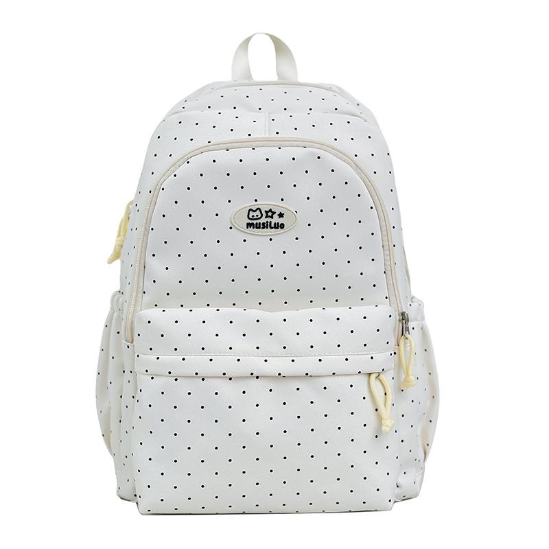 Schoolbag Korean Version Ins Small Fresh Polka Dot Backpack Women's Large Capacity Simple and Versatile Student Schoolbag Fashion Casual Backpack