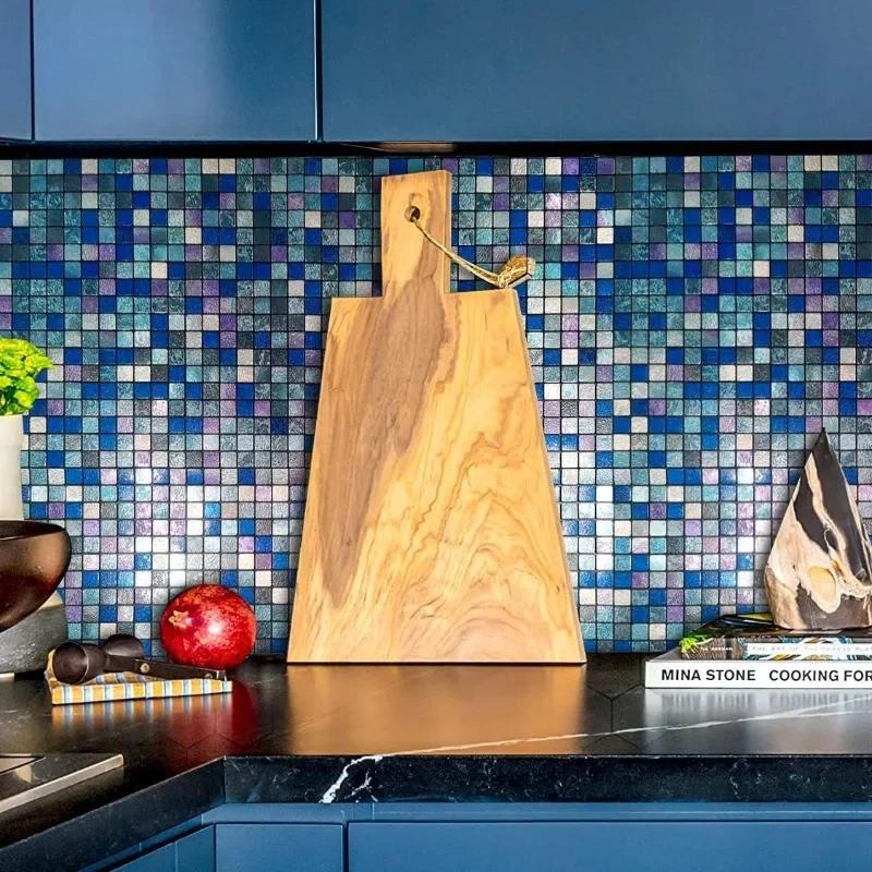 3D European Smooth Metal Mosaic Wall Sticker Self-adhesive Tile Kitchen Bathroom Bar Living Room TV Background Wall Decor Stick