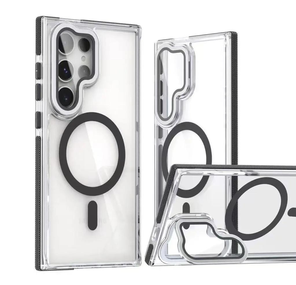 Luxury Wireless Charge Lens Holder Phone Case for Samsung Galaxy S24 S23 S25 Ultra Plus Magnetic Shockproof Clear Cover
