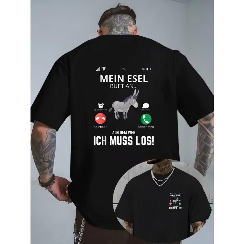 European Size T-shirt Vintage Casual Men's T-shirt, Streetwear Sports Short Sleeve Printed T-shirt My Donkey Is Calling from the Road