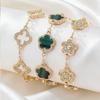 Luxury Green/White Flower Charm Link Bracelets Set Shiny CZ Floral Stacked Bracelets Cute Luck Jewelry Gift for Her