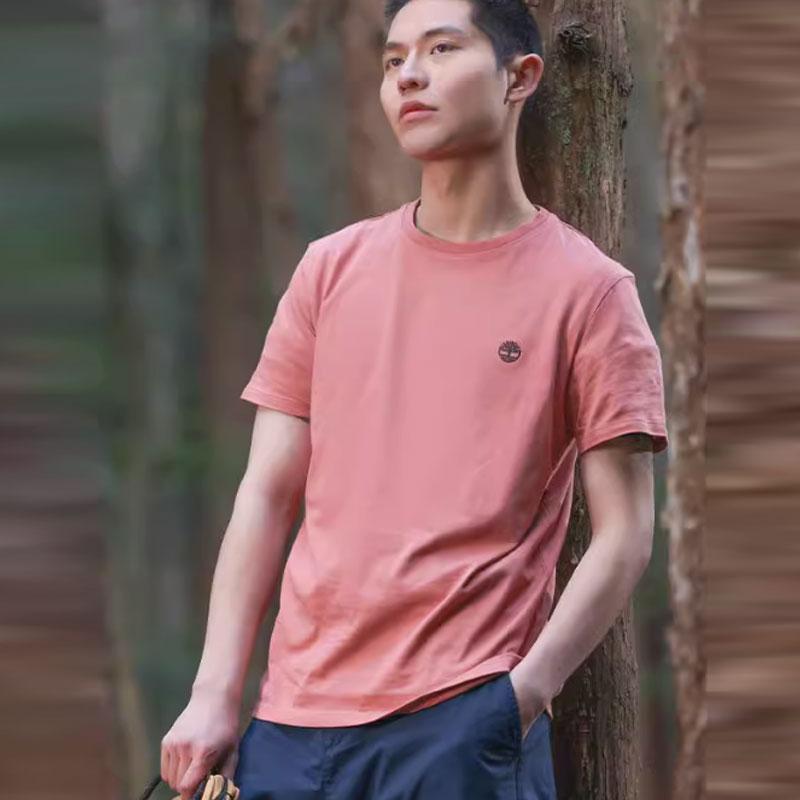 Timberland Casual Round Neck Embroidered Slim Fit Short Sleeve T-Shirt Men Tops Light-Pink-Mahogany A2EKJ-DJ1