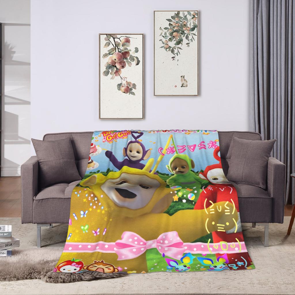 Childrens Cute T-Teletubbies Flannel Blanket Super Soft Throw Blanket for Bedroom Camping Pattern Bedspread Sofa Bed Cover