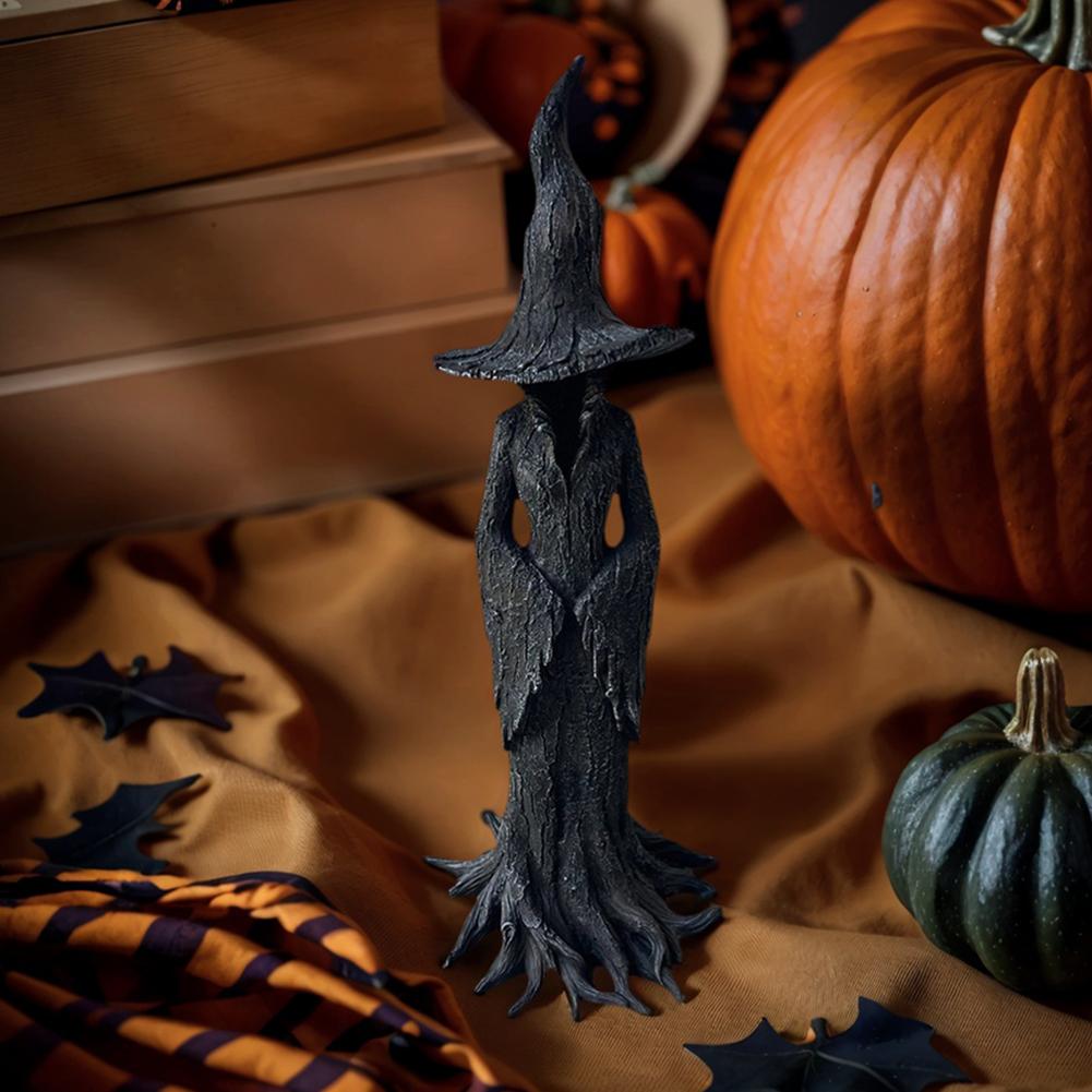 Cracker Barrel Witch Statue Multi-Purpose Halloween Resin Figurine Dark Fantasy Ornament for Desktop Decor Craft