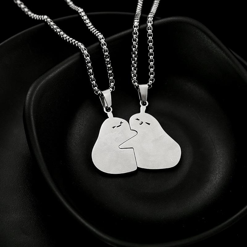 Love Hugs Love Kiss Small Animal Couple Pendant Titanium Steel Necklace Men's Necklace