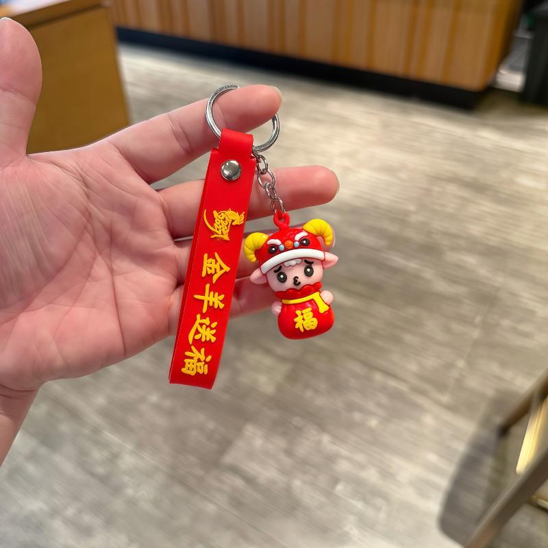 Spring Festival Goat Keychain Adorable Lion Hat Design Backpack Pendant for Colleague Holiday Gifts