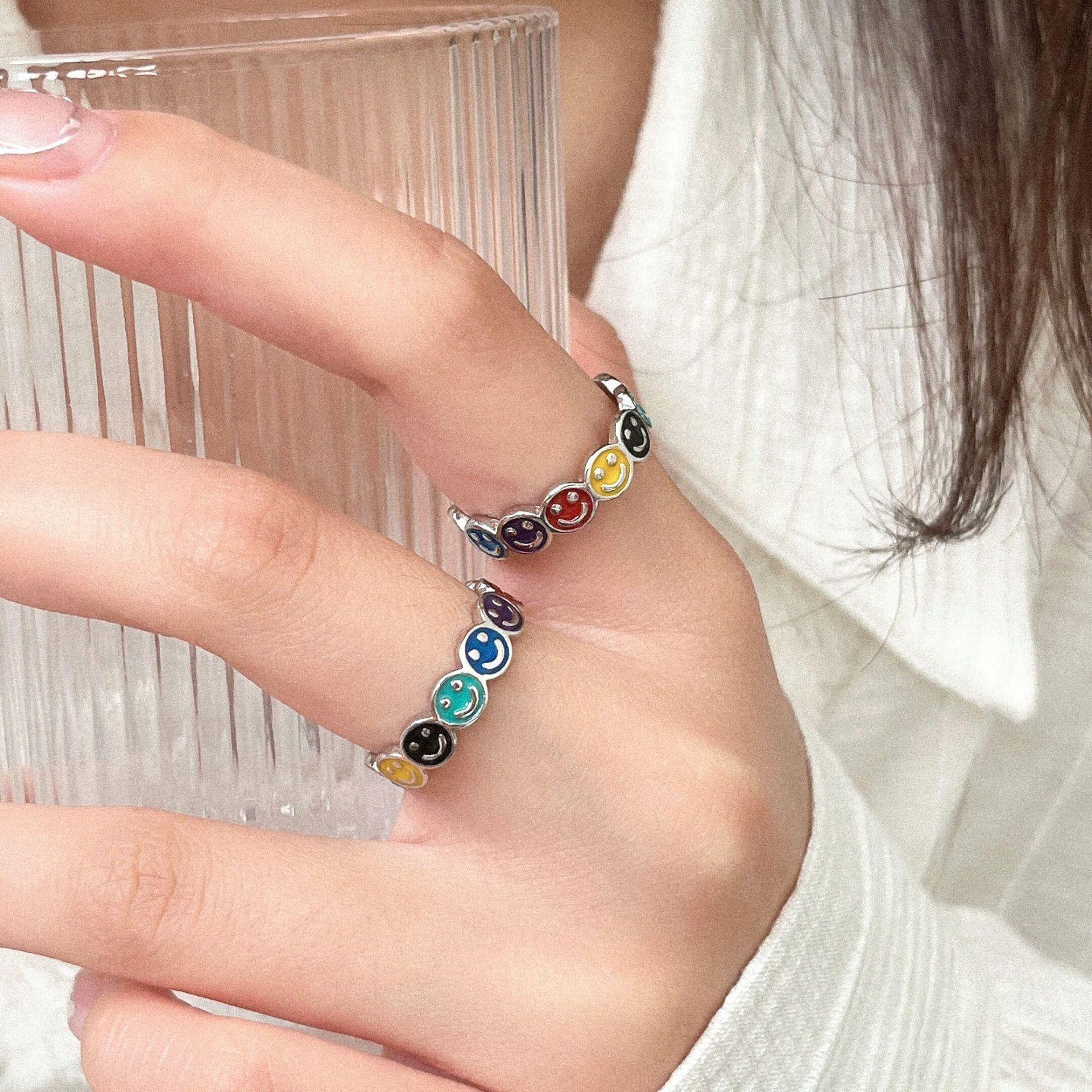 

Yinruitai S925 Sterling Silver Smiley Face Open Ring for Women - Korean Light Luxury High-End Design