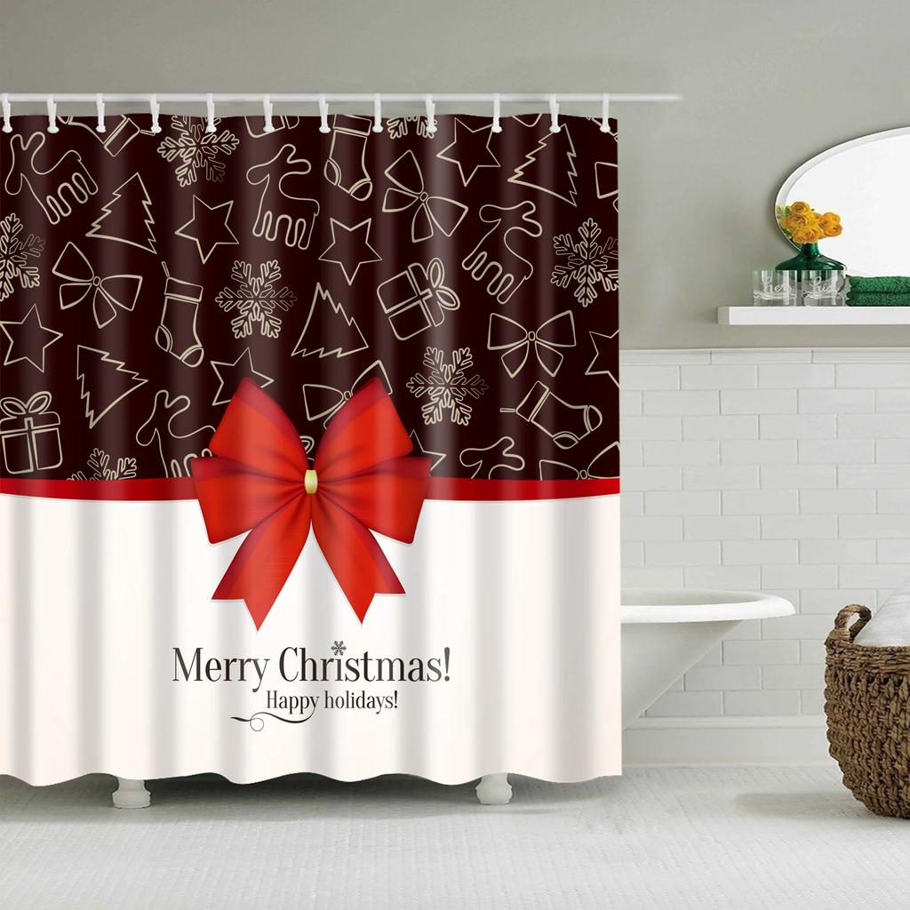Waterproof Merry Christmas Bathroom Shower Curtains Snowman Santa Bell Elk Pattern Bath Curtain for Bathroom Home Decor