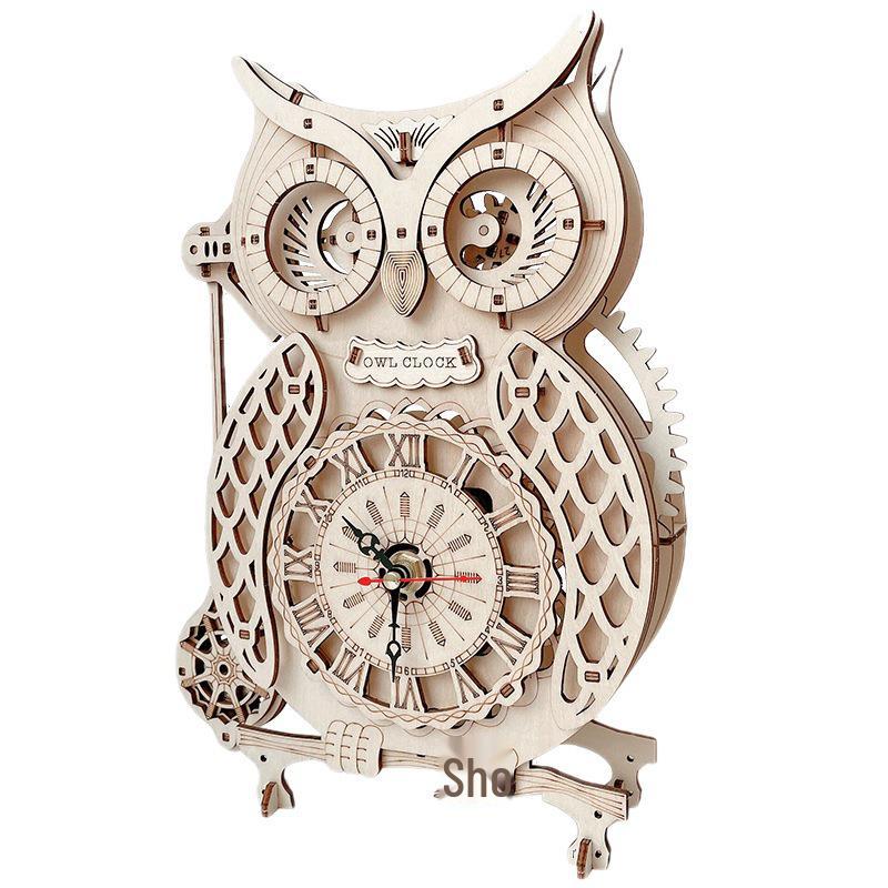 Creative 3D Wooden Owl Clock Puzzle: Challenging Retro Pendulum Model