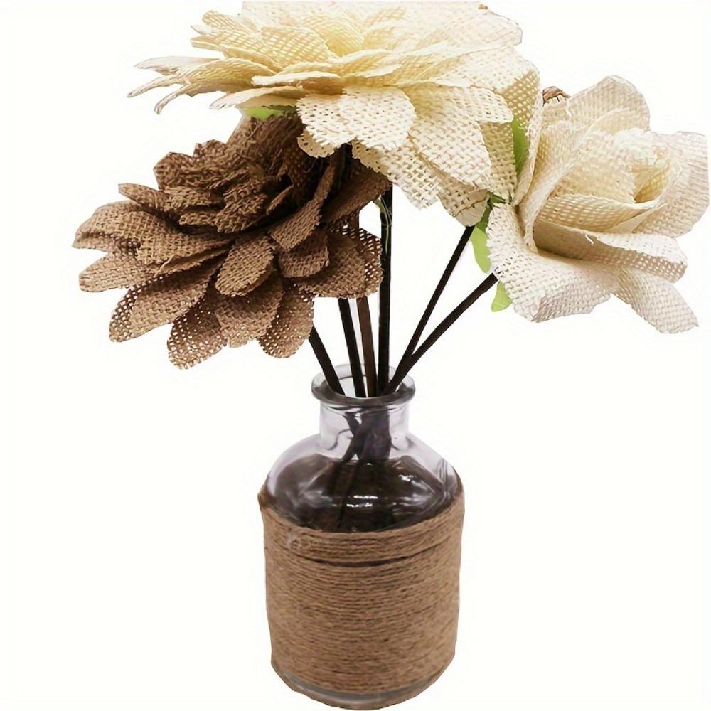 6 ks Unikátních Ručně Vyráběných Lněných Květin Dodává Slavnostní Nádech DIY Projektům, Sváteční Dekoraci a Dárkům Ideální pro Výrobu, Zdobení Doplňků