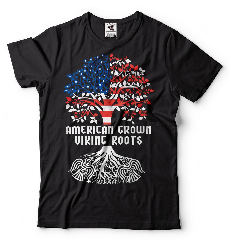 American Viking T-shirt Vikings Heritage Roots T-shirt USA America Tee shirt S