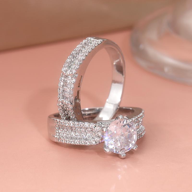 s/set Round White Artificial Cubic Zirconia Rings Women's Art Decoration Engagement Ring Temperament Jewelry