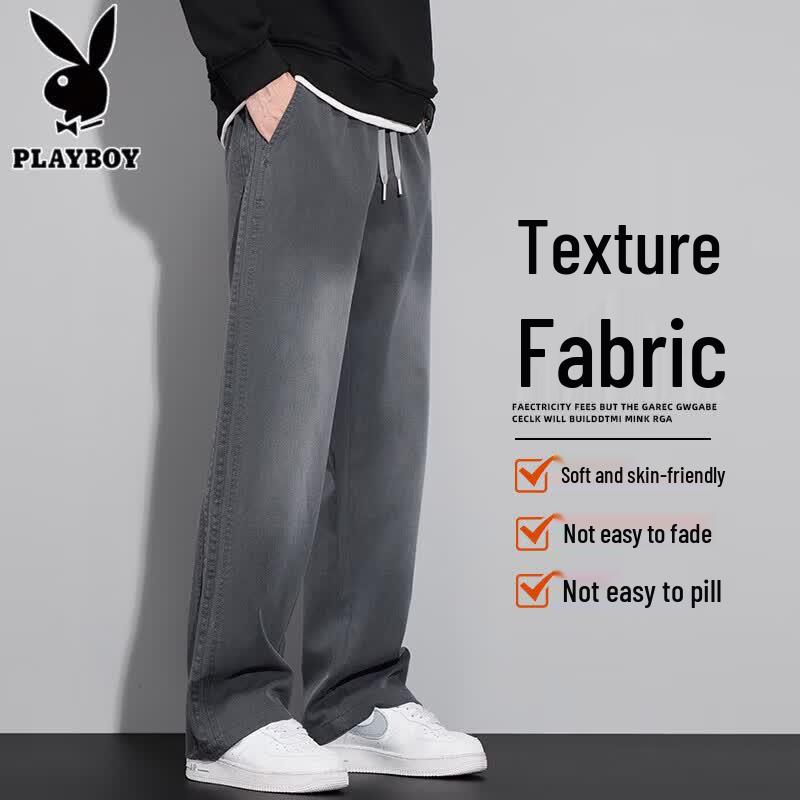PLAYBOY Men's Tencel Loose Wide-Leg Straight Fit Casual Pants