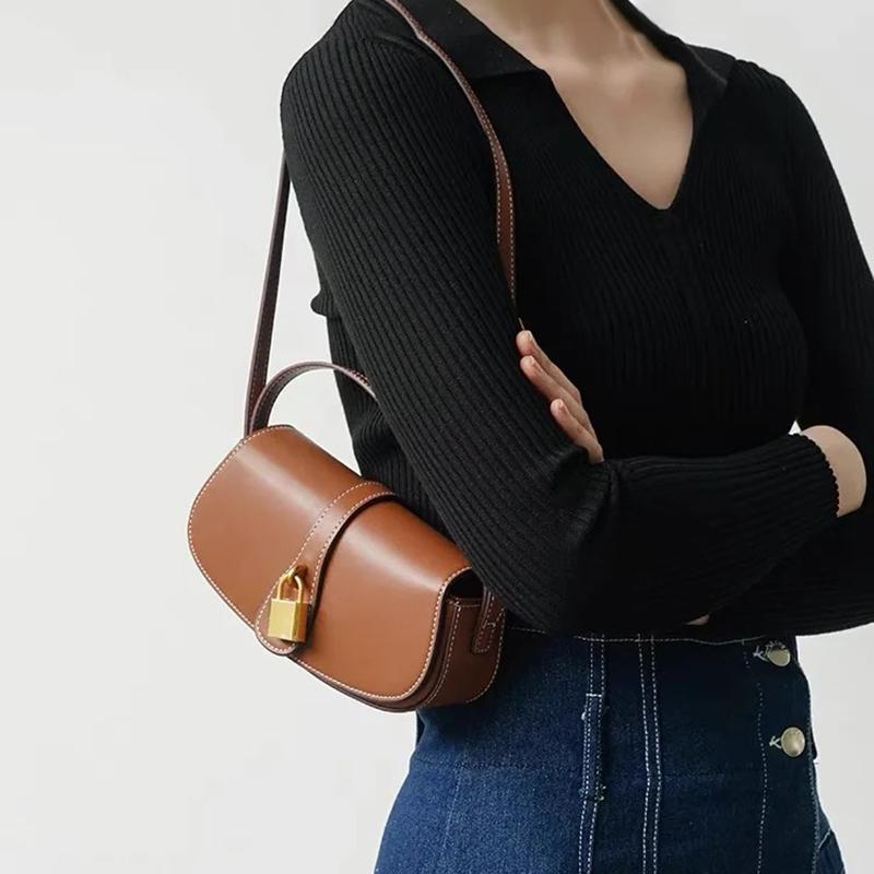 Damen Echtleder Umhängetasche Neues Schlossdesign Nische Hochwertiges Design Sattel Crossbody Ledertasche
