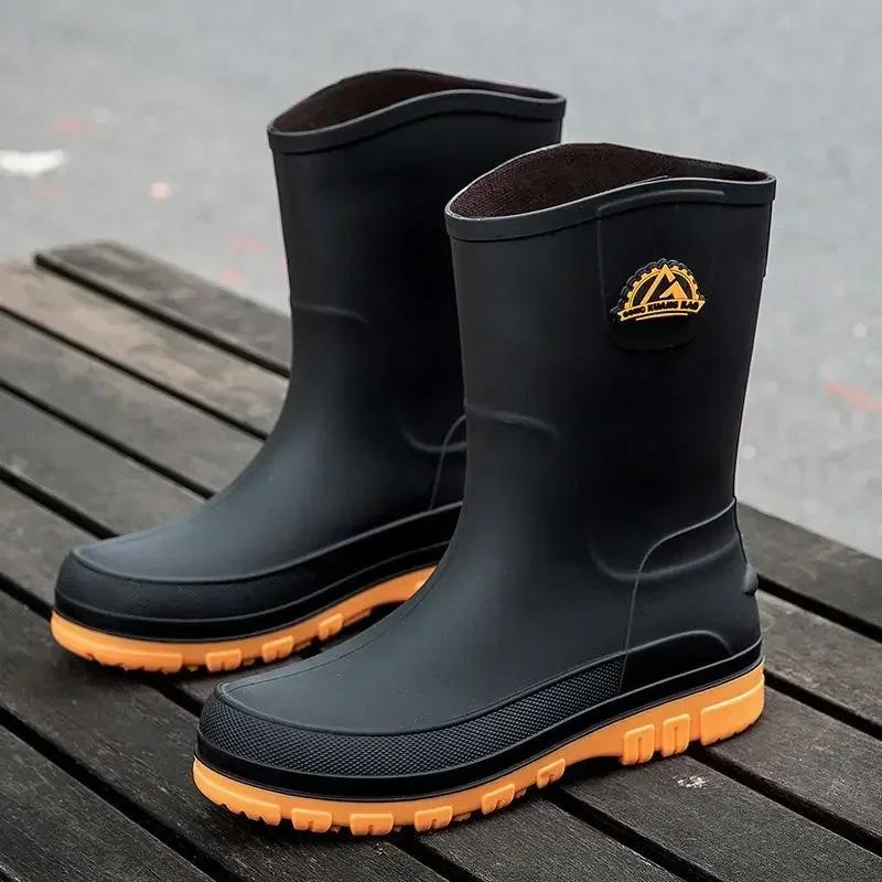 Summer Pvc Loafers Black Rain Boots for Men Wellies High Quality Wide Toes Man Shoes Gumboots Adult Low-heel Comfortable Garden