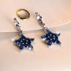 Exquisite Blue Star Round Zircon Dangle Earrings for Women Silver Color Unique Gift Party Jewelry for Women
