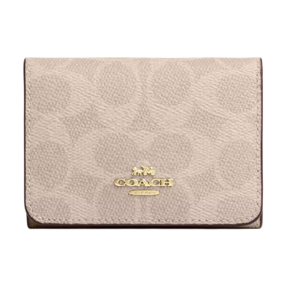 Coach 10 Brand Pattern Logo Snap Closure Leather Wallet Women wallet Beige CZ446-IMXI9 Sand