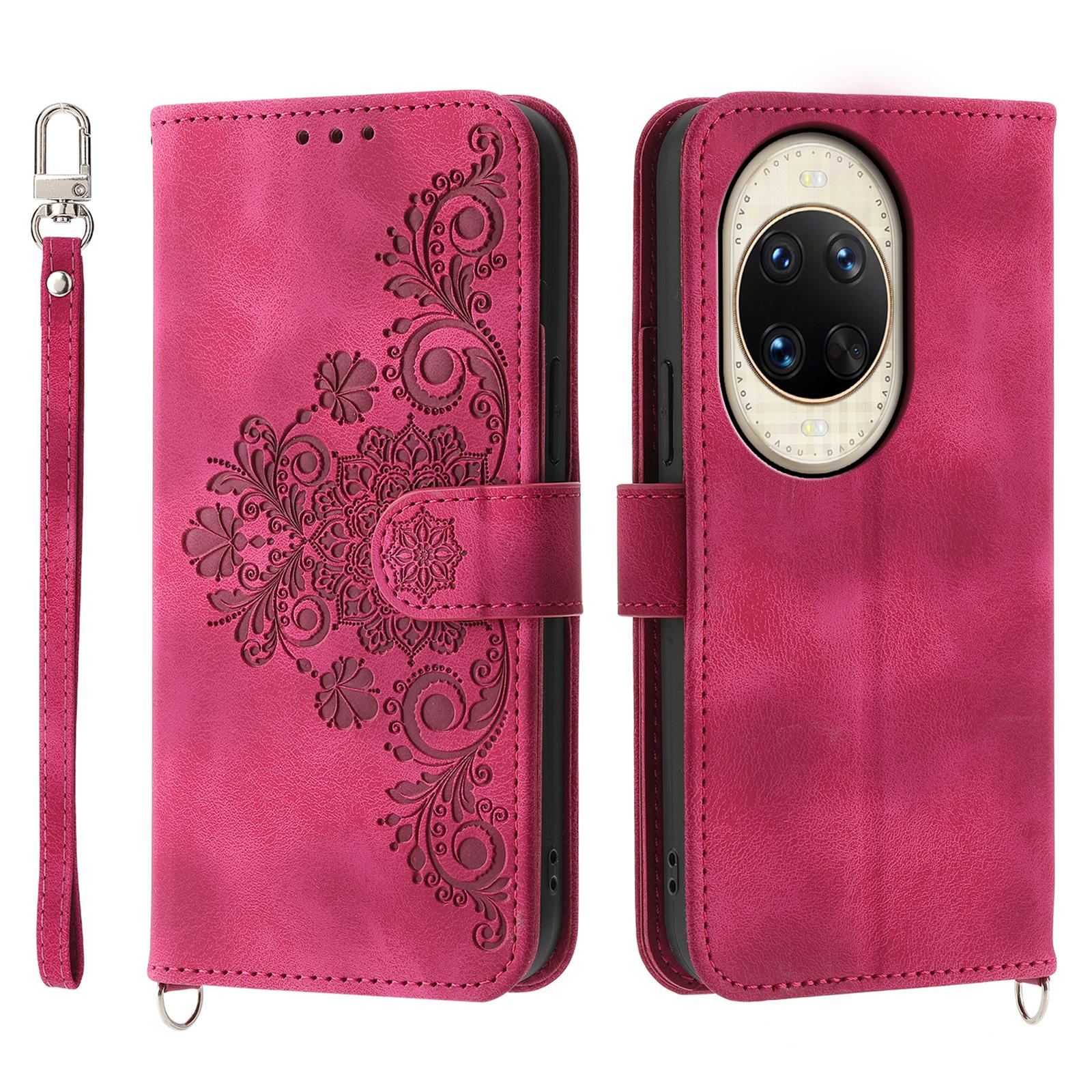 

Чехол для Huawei nova 14 Ultra 5G с цветочным узором, кошелек из ПУ кожи, чехол для телефона со шнурком Wine Red