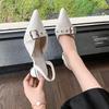 Circle Low Heel Sandals Women Shoes Solid Color Pointed Toe Small Fragrant Style Ladies Back Style Single Shoes Shoes for Women