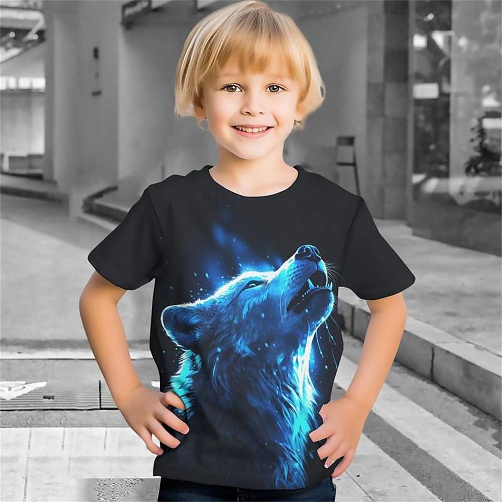 Retro Léto Zvíře Vlk 3D Tisk Chlapecké Narozeninové Oblečení Chlapecká Trička Dětské Tričko Pro Kluky Krátký Rukáv Top Tričko