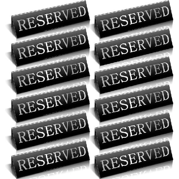 Peryiter 12 Pcs Table Top Reserved Sign Metal Reserved Table Tent Signs Double Sided Guest Reservation Seat Indicators for Wedding Restaurant Family