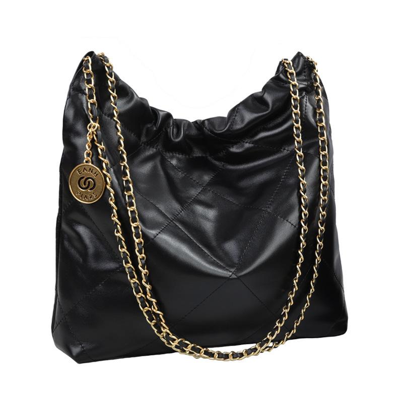 New Large-capacity First-layer Cowhide Gold Coin Bucket Bag, Genuine Leather Pleated Chain, Shoulder Bag, Fashion Garbage Bag, Bag.