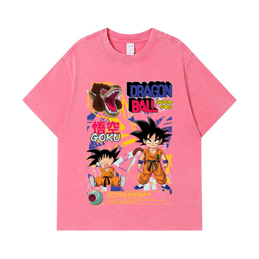 275 GSM Washed T-shirts 100% Cotton Dragon Ball V40 Goku Capsule Print Unisex Heavy Cotton T Shirt