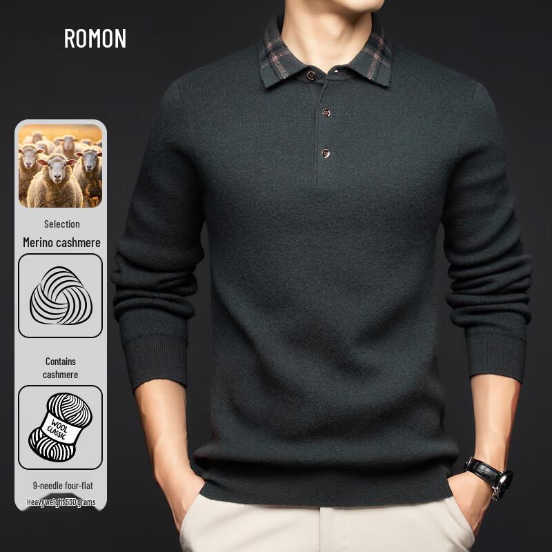 

Romon Men s Cashmere Blend Turn-down Collar Thick Wool Sweater 2XL