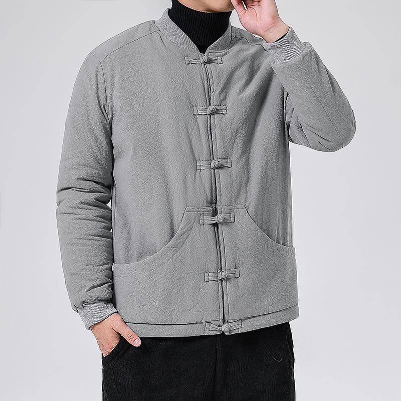 Chinese Style Cotton Coat Men's Jacket Buckle Plus Velvet Thickened Lamb Wool Cotton Clothing Stand Collar Tang Suit Retro Warm Jacket