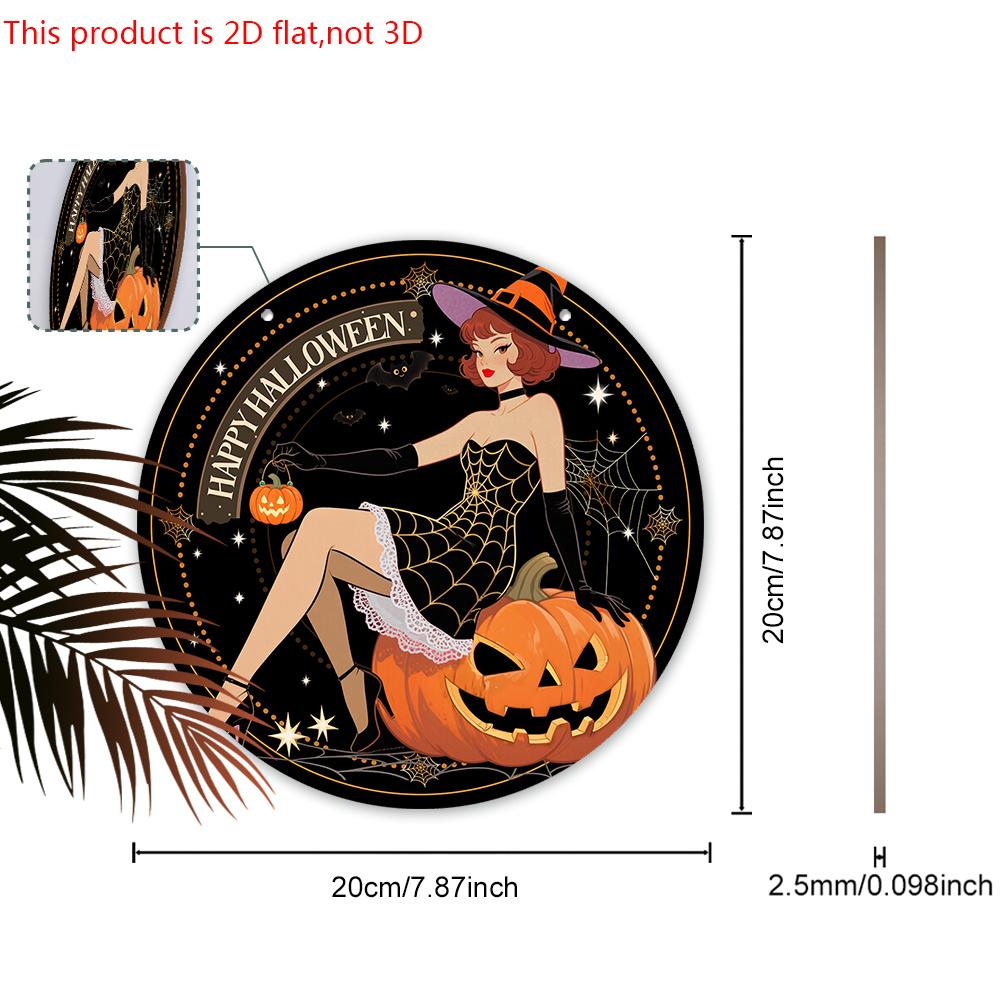 Wooden Happy Halloween Sign with Witch & Pumpkin Pattern - Unique Figurine Ornaments - Ideal for Front Door, Yard, Porch, Room Decor