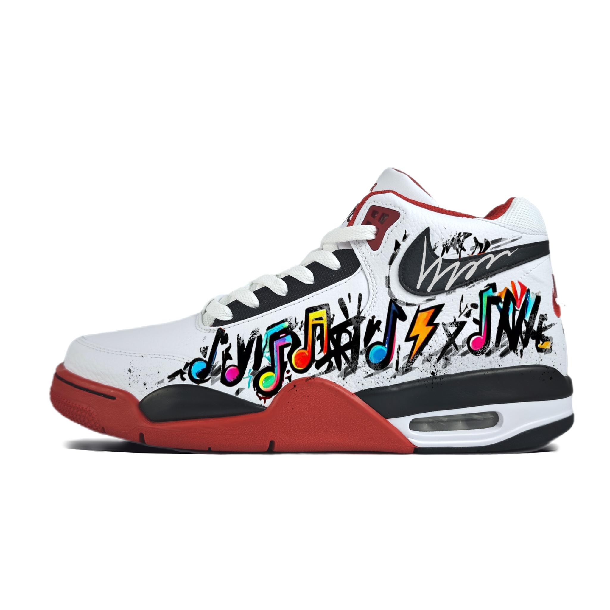 

Nike Flight Legacy Carnival Musical Note Abrasion Resistant Mid top Vintage Basketball Shoes Unisex BQ4212-100(Team1063-) 40.5