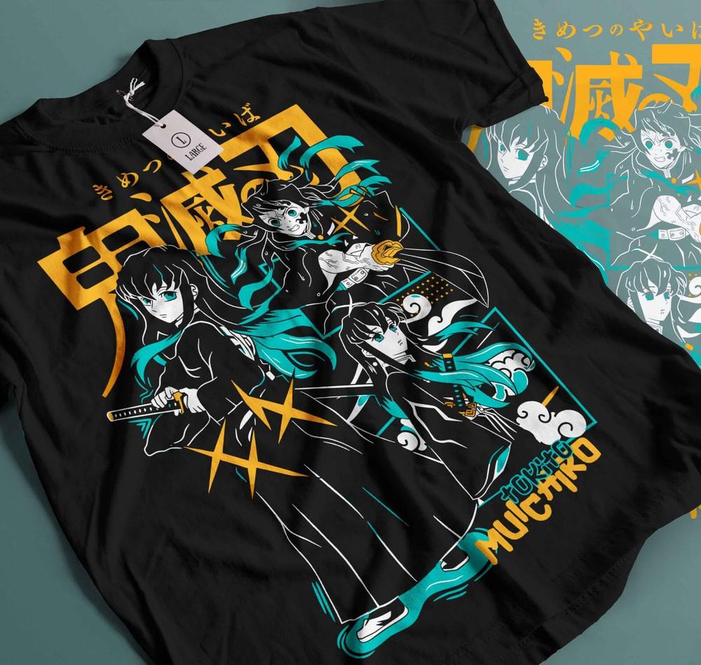 

Muichiro Tokito T-shirt Kimetsu no Yaiba Demon Slayer Anime Black Shirt Gift 343 XL