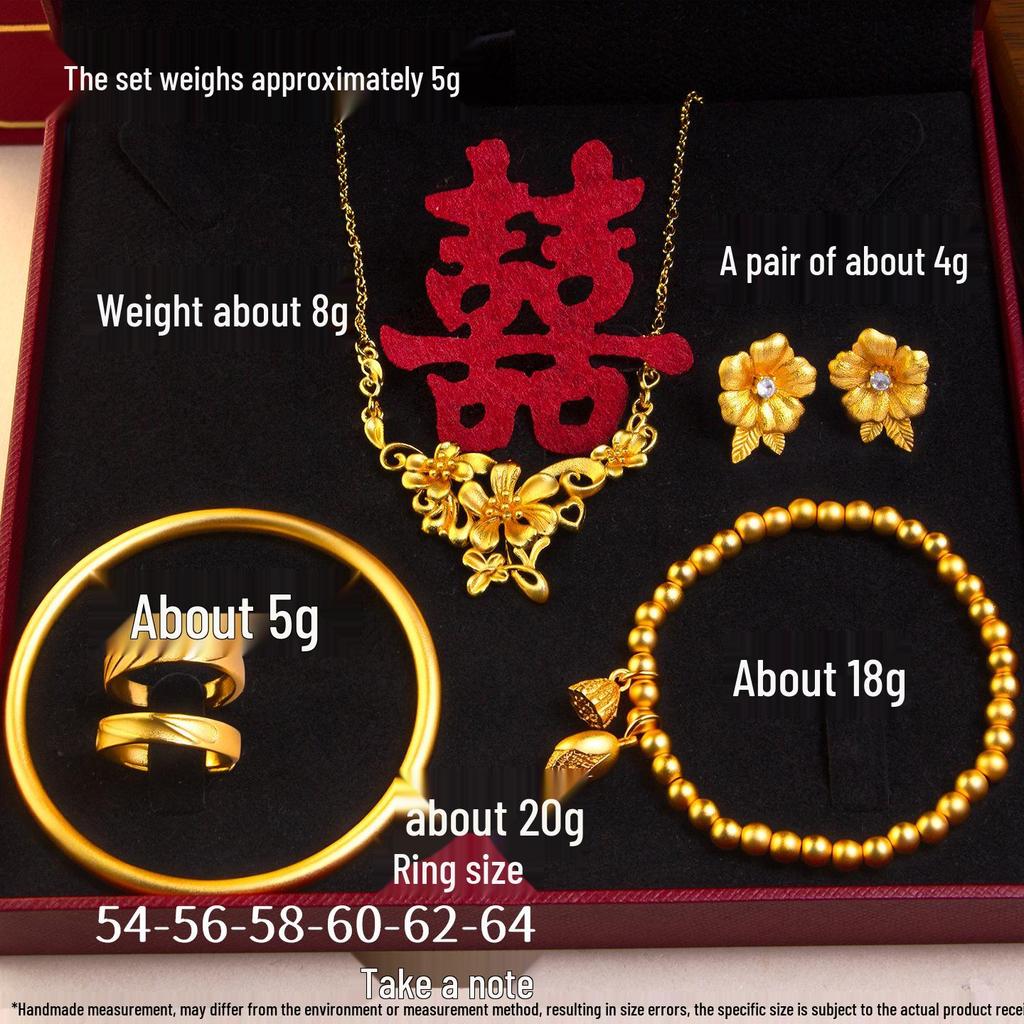 Three Lives Floral Necklace for Women: Imitation Sand Gold Wedding Jewelry Set