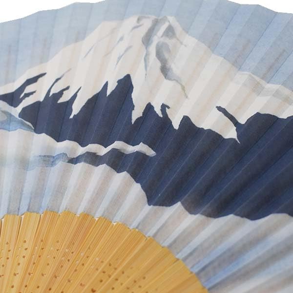 Kimono Folding Mount Fuji Paper White Bamboo Shojuan [Stylish Iroha] Fan, Design, High-Quality Fan, Carving, Men's, 22cm,