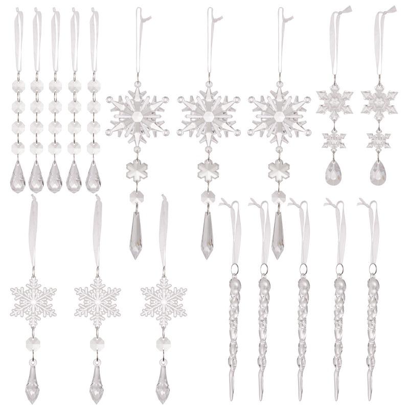 18 Pieces Transparent Ice Cone Hangers, Christmas Acrylic Transparent Ice Stick Hangers, Christmas Snowflakes