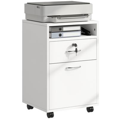 Office Drawer Unit with Lockable Drawer and Cabinet with Wheels Printer Stand for Study 40x35x60 Cm White