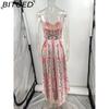 BITCED Women's Sexy Beaded Spaghetti Strap Positioned Print Resort Dress