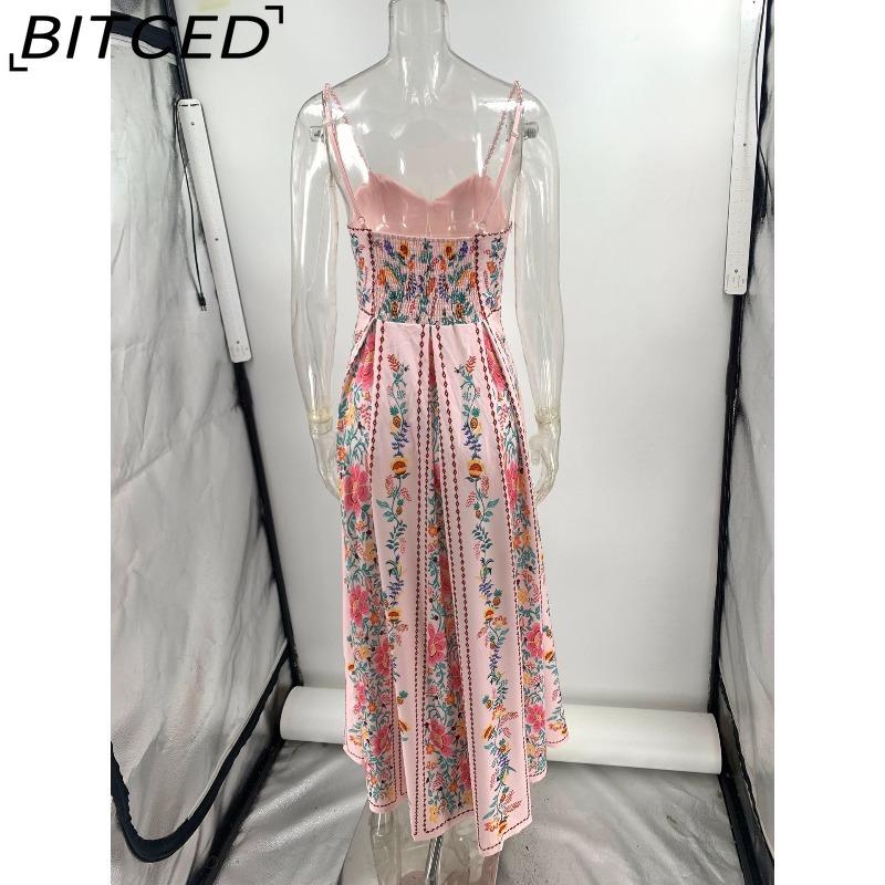 BITCED Women's Sexy Beaded Spaghetti Strap Positioned Print Resort Dress